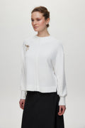 Fiyonk Broş Detaylı Triko Bluz Ekru Bluz/Gömlek 0138