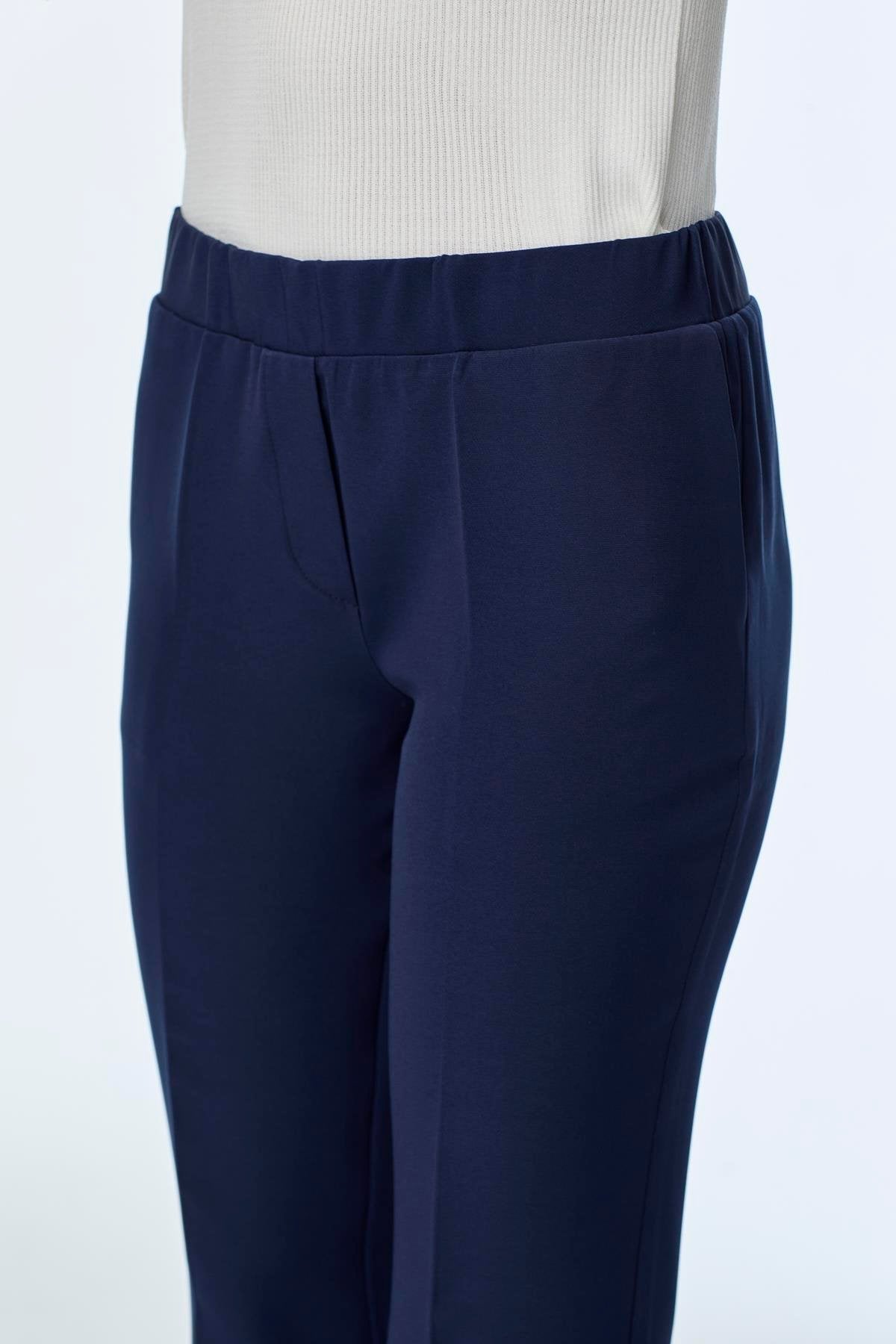 Dar Paça Beli Lastikli Kumaş Lacivert Pantolon 0148