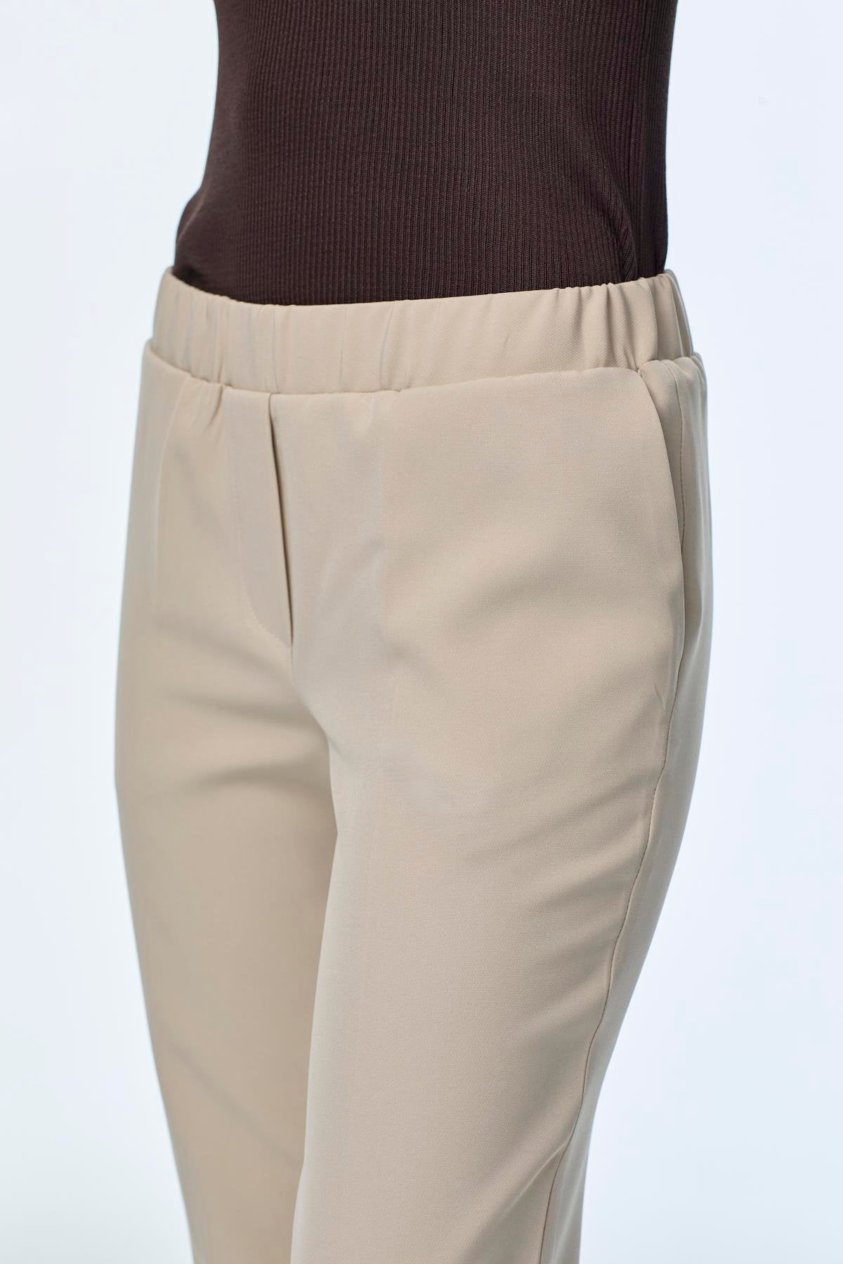 Dar Paça Beli Lastikli Kumaş Vizon Pantolon 0148