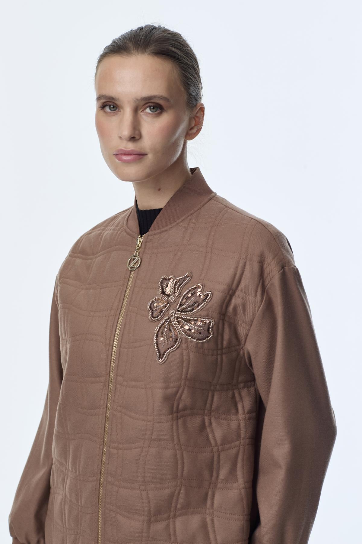 Kapitone Desenli Fermuarlı Ceket Mocha Ceket 0150