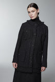 Tweed Dokulu Cep Detaylı Siyah Ceket 0151