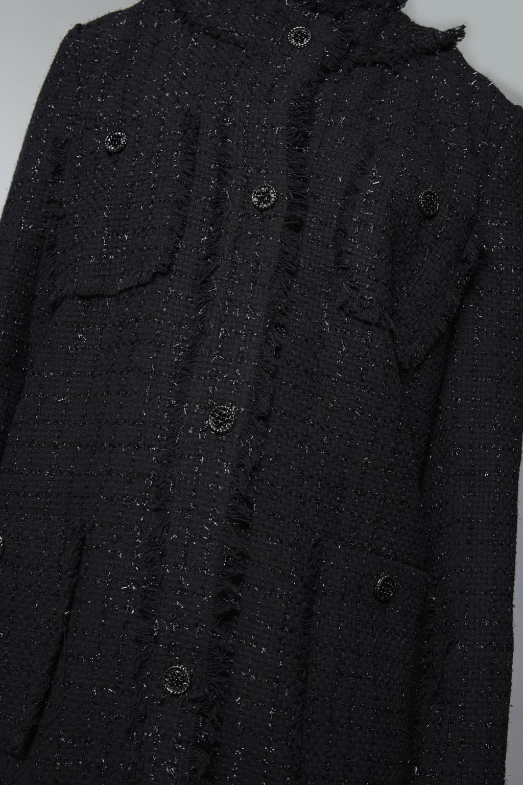 Tweed Dokulu Cep Detaylı Siyah Ceket 0151