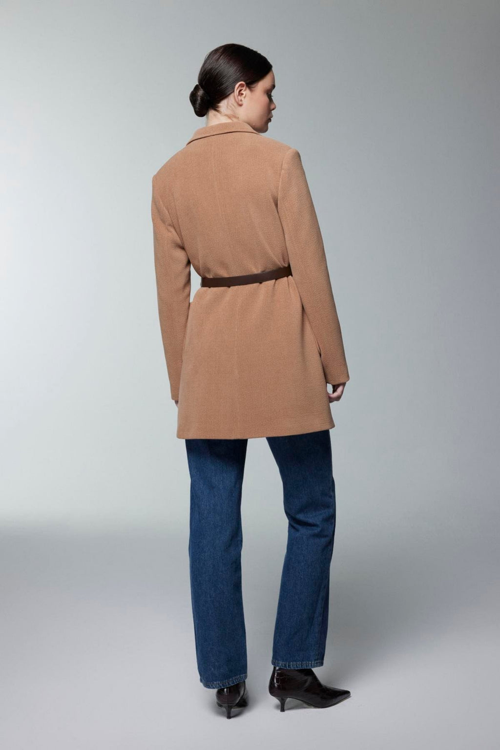 Kruvaze Yaka Kemer Detaylı Camel Ceket 0170