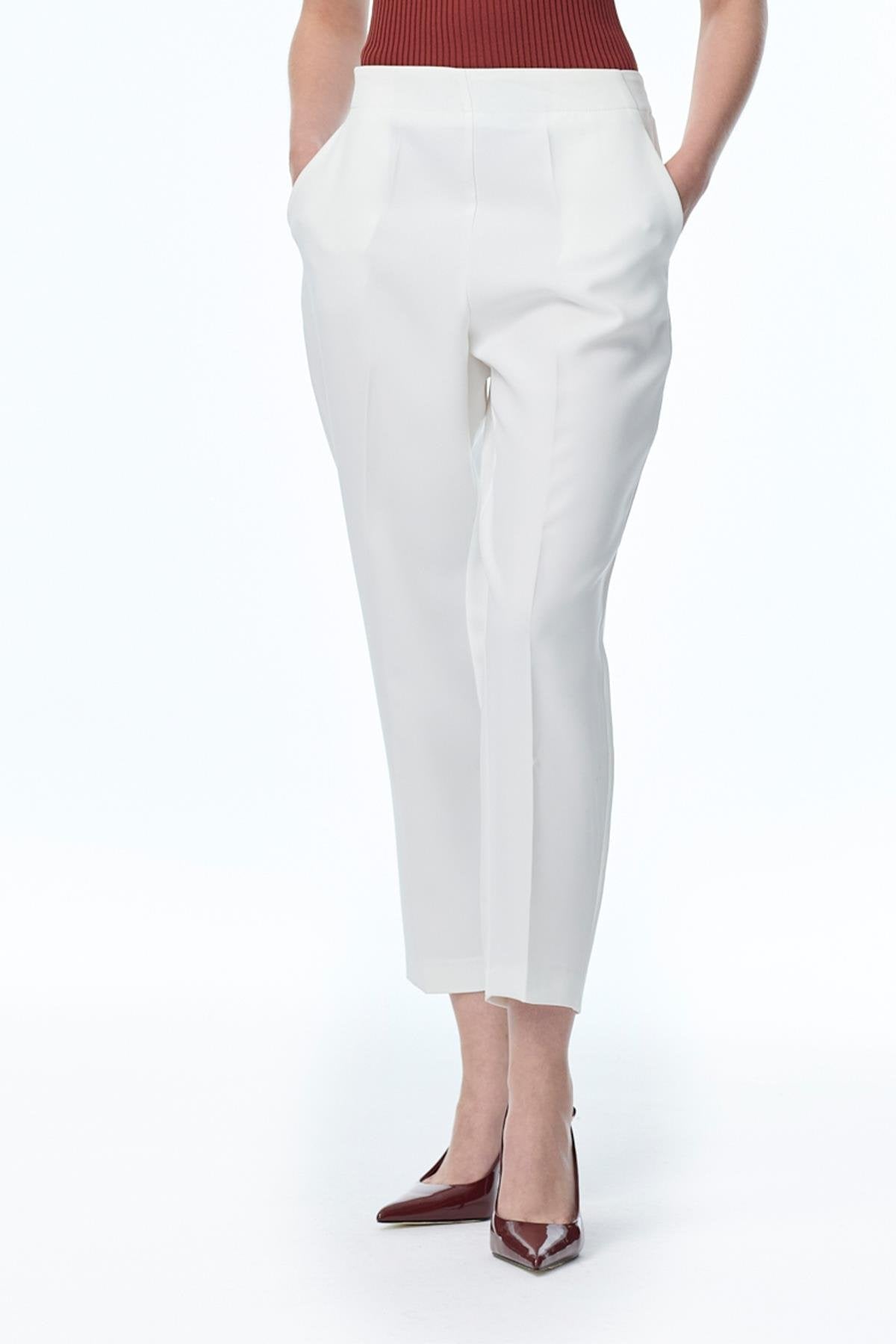 Beli Lastikli Sigaret Ekru Pantolon 0199