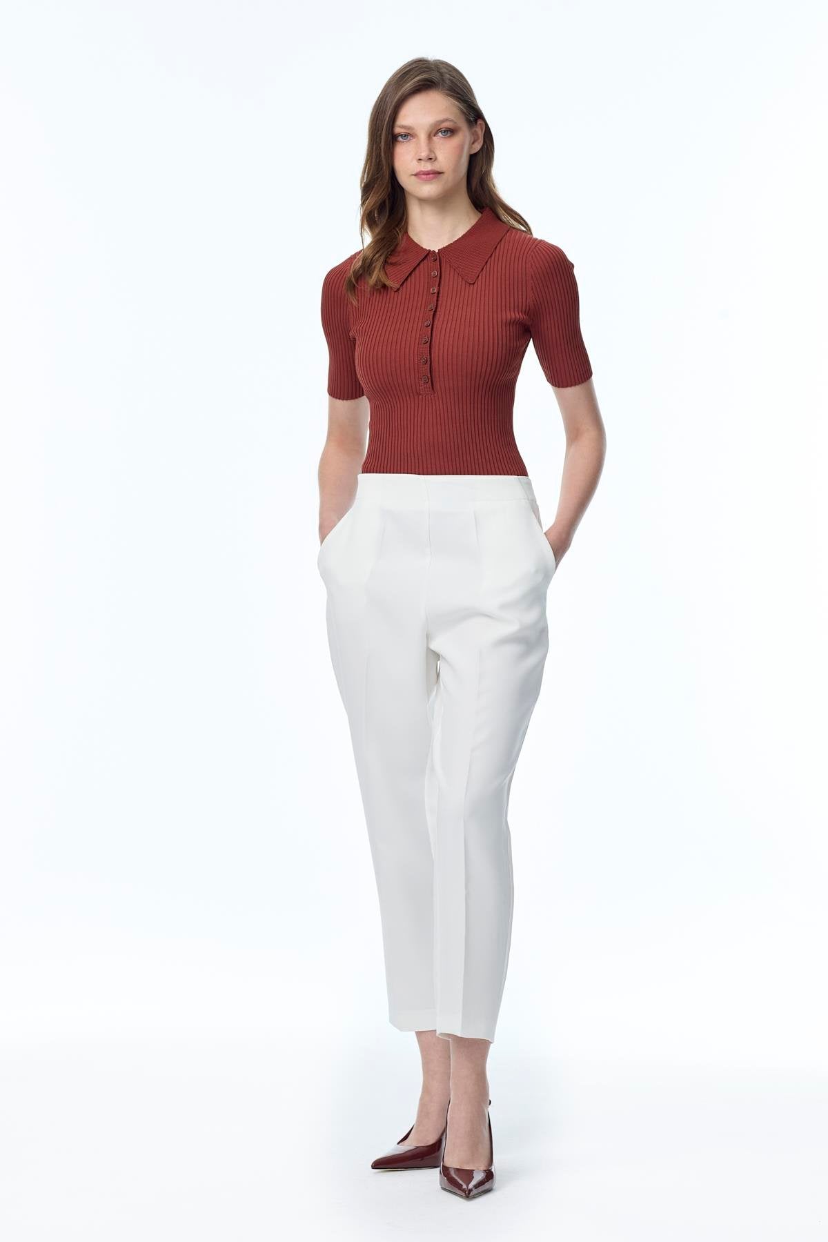 Beli Lastikli Sigaret Ekru Pantolon 0199
