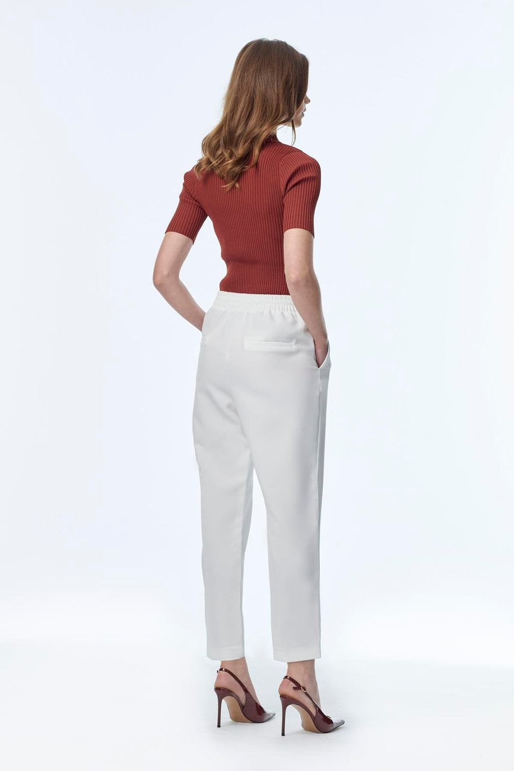 Beli Lastikli Sigaret Ekru Pantolon 0199