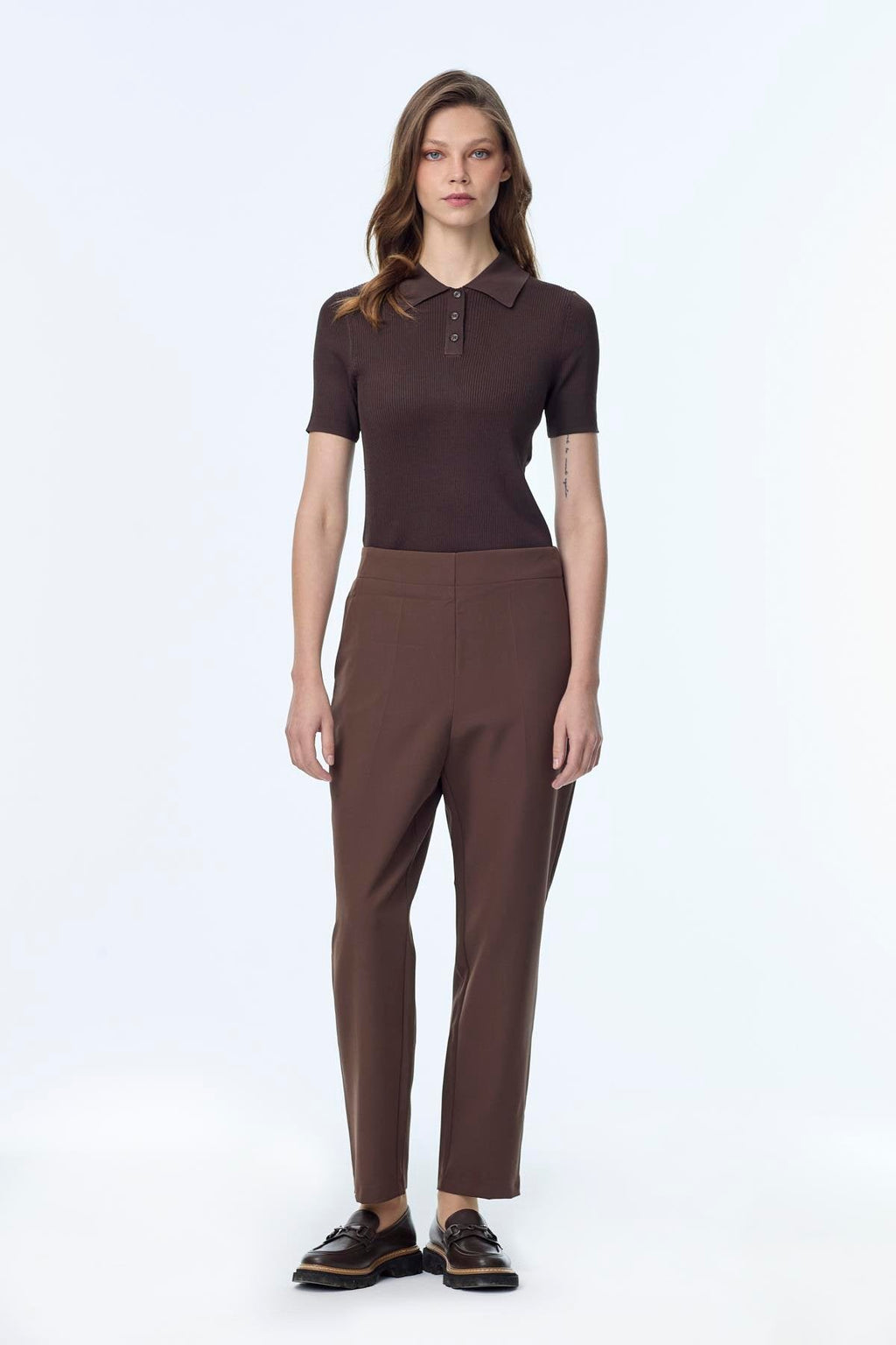 Beli Lastikli Sigaret Kahve Pantolon 0199