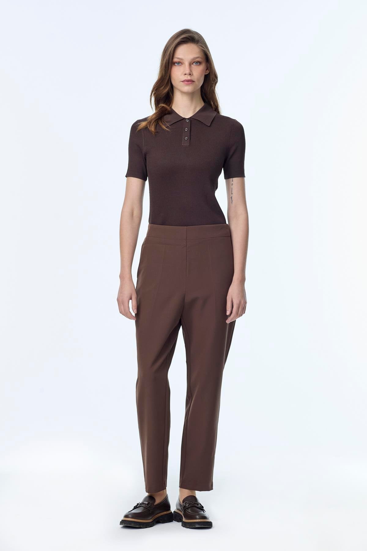 Beli Lastikli Sigaret Kahve Pantolon 0199