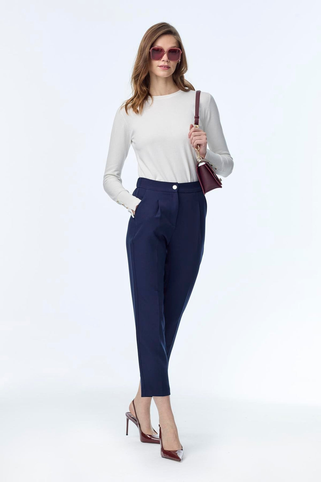 Yüksek Bel Kumaş Lacivert Pantolon 0200