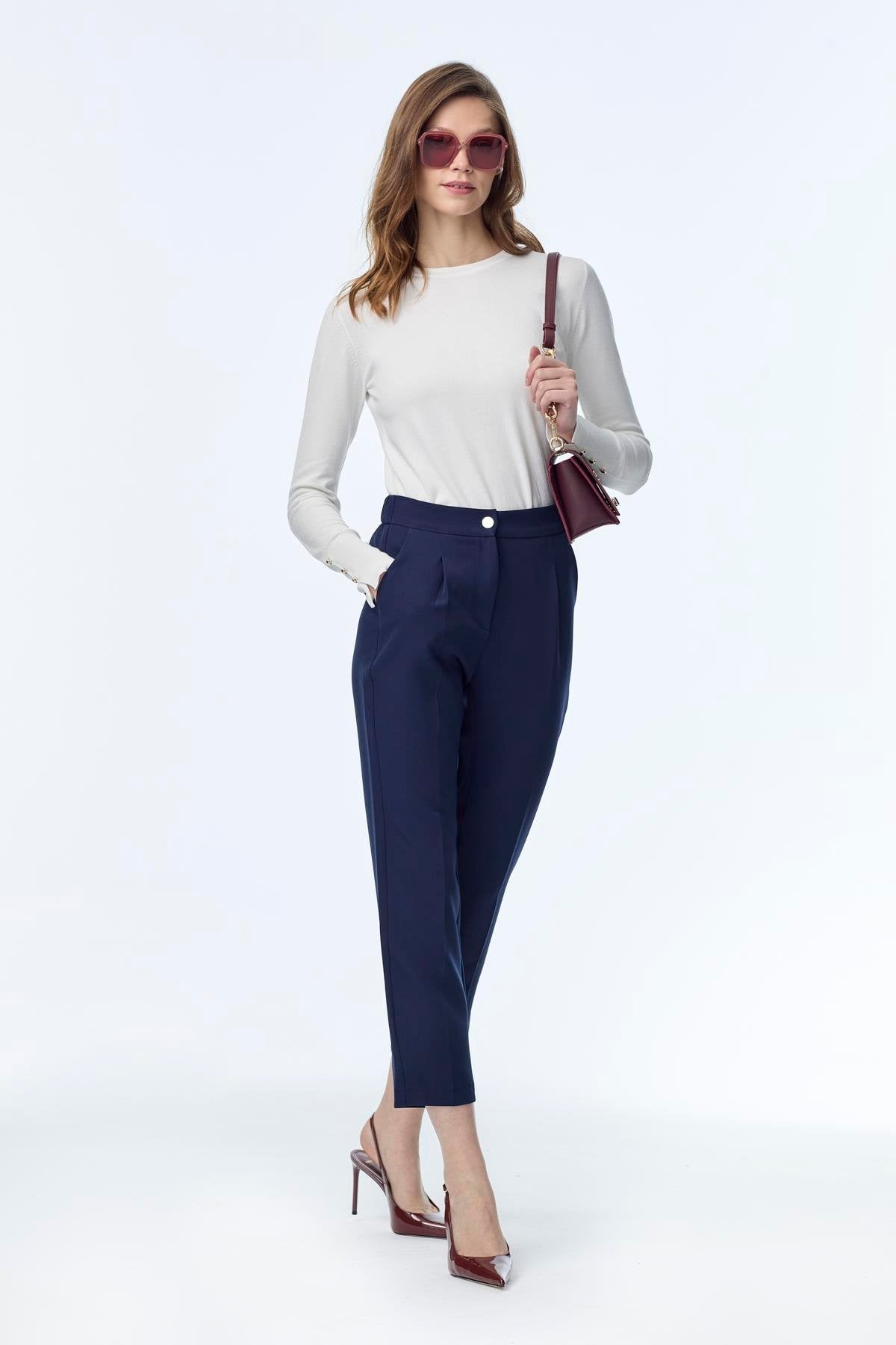 Yüksek Bel Kumaş Lacivert Pantolon 0200