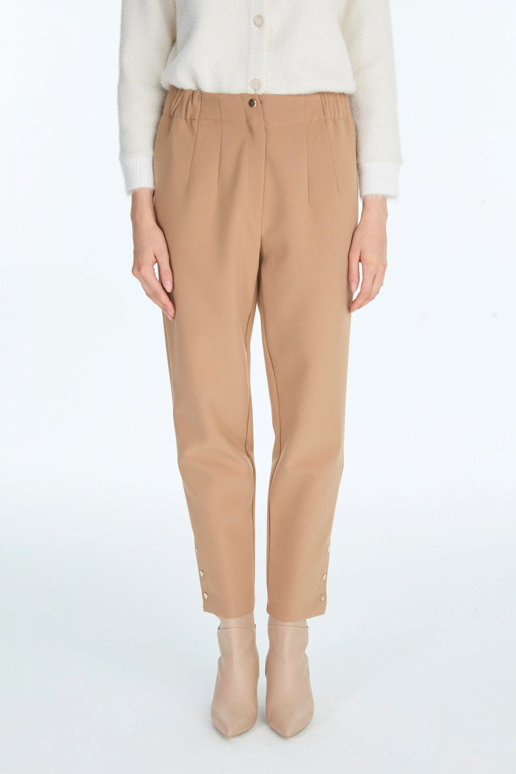 Beli Lastikli Düğme Detaylı Cigarette Camel Pantolon 0251