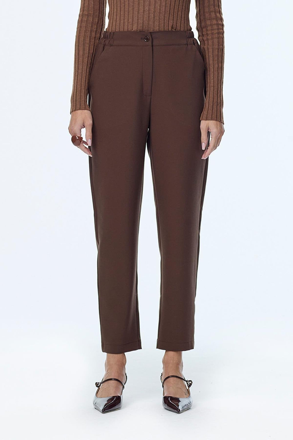 Beli Lastikli Kahve Pantolon 0259