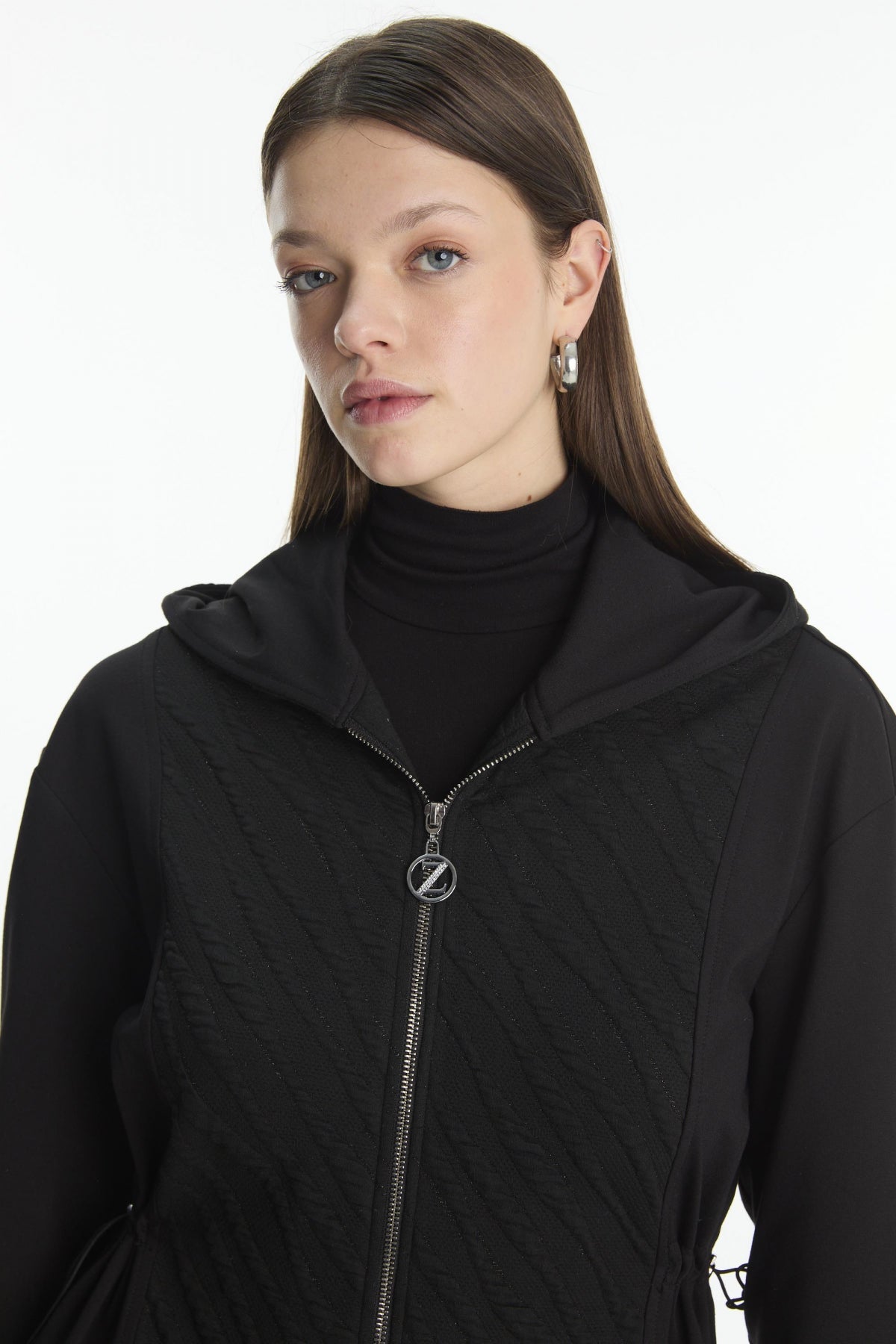 Kapüşonlu Beli Lastikli Giy Çık Siyah Giy Çık 0313