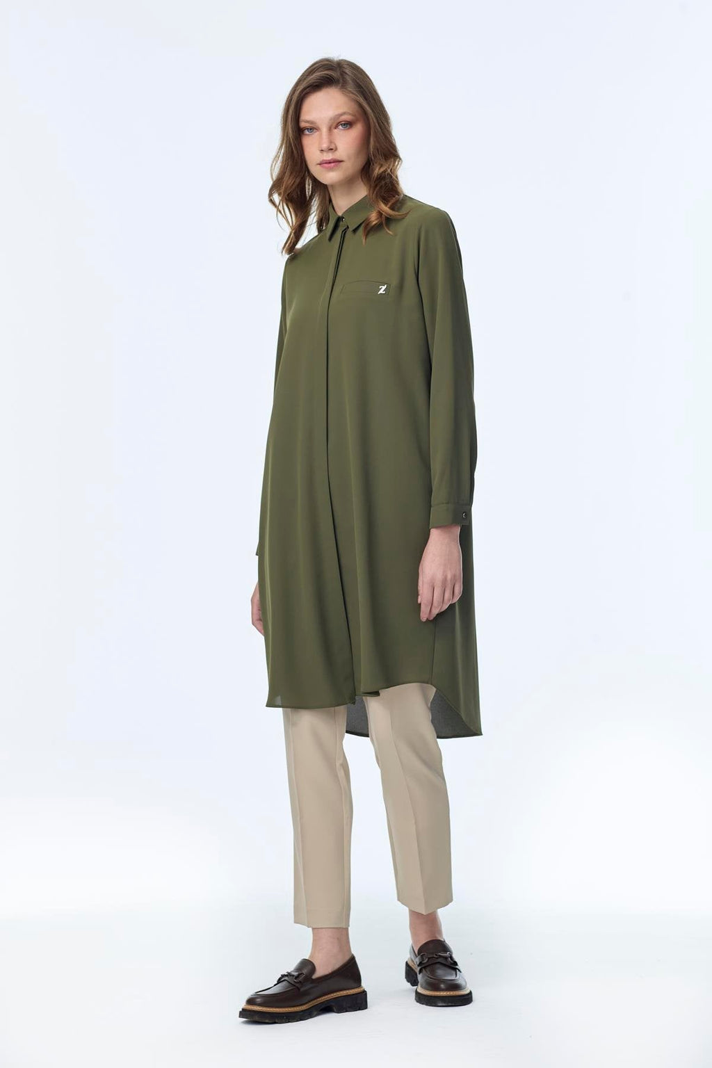 Gizli Düğme Detaylı Tunik Haki Tunik 0767