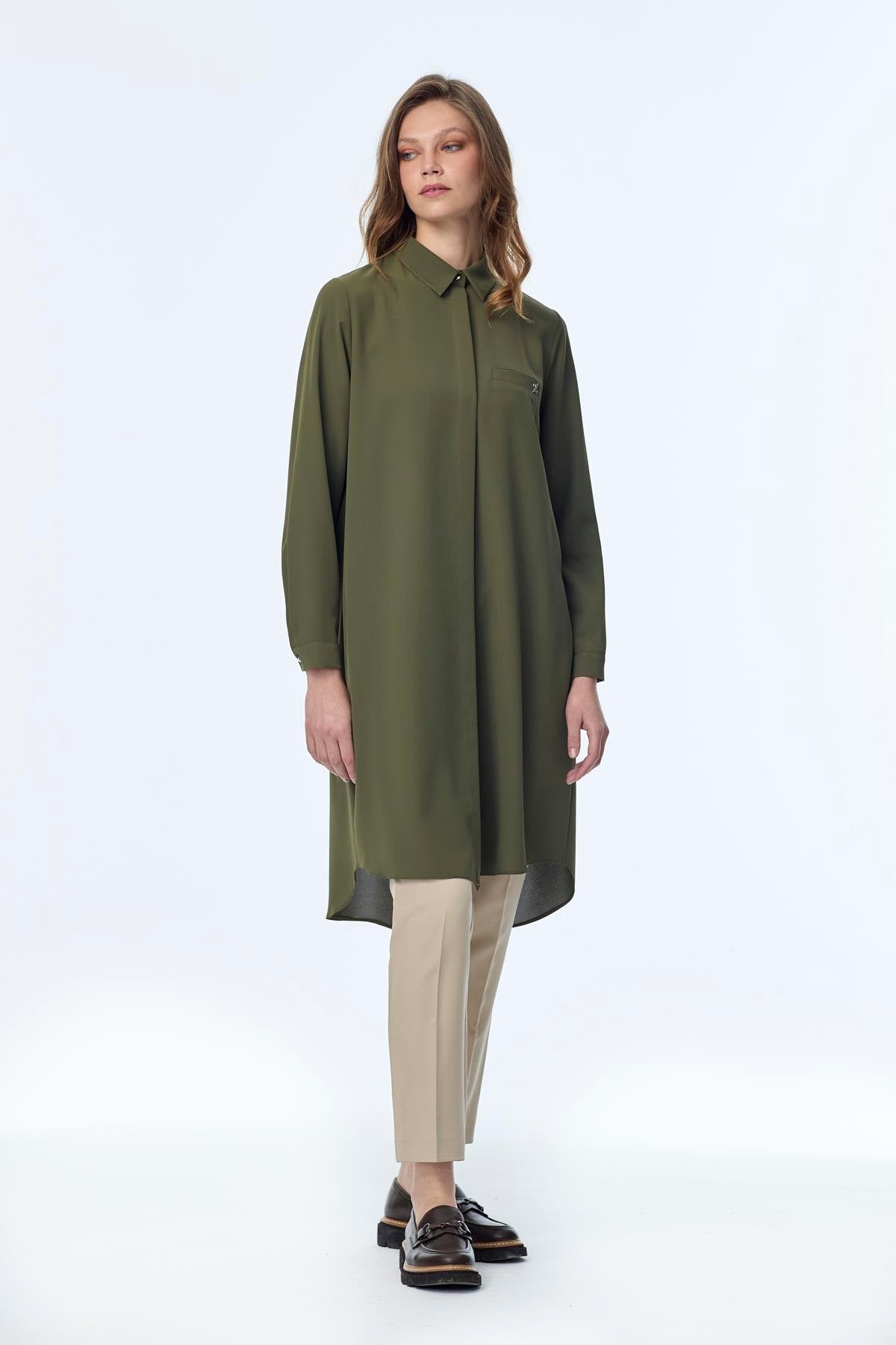 Gizli Düğme Detaylı Tunik Haki Tunik 0767