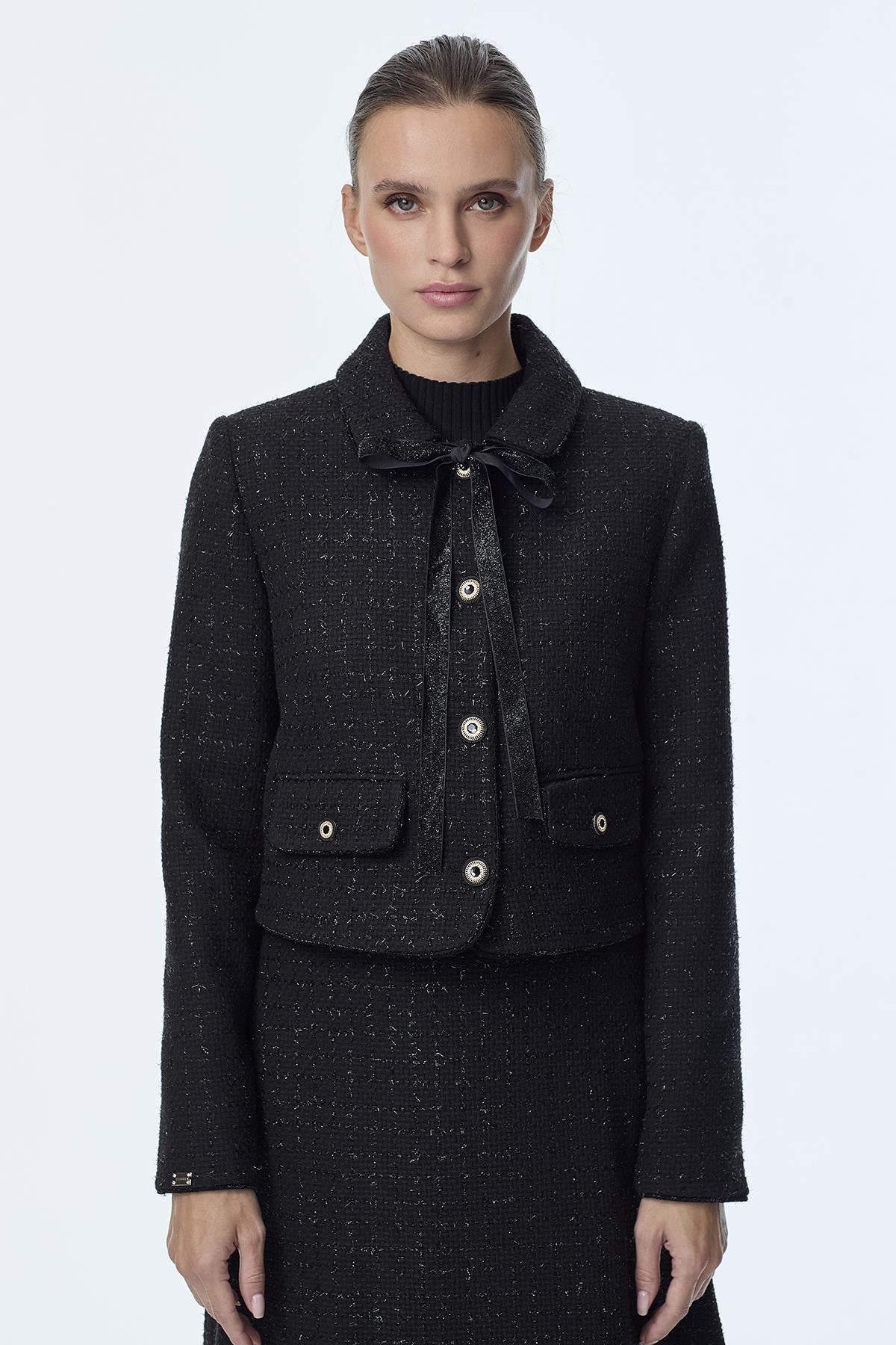Tweed Desenli Ikili Siyah Takım 1373