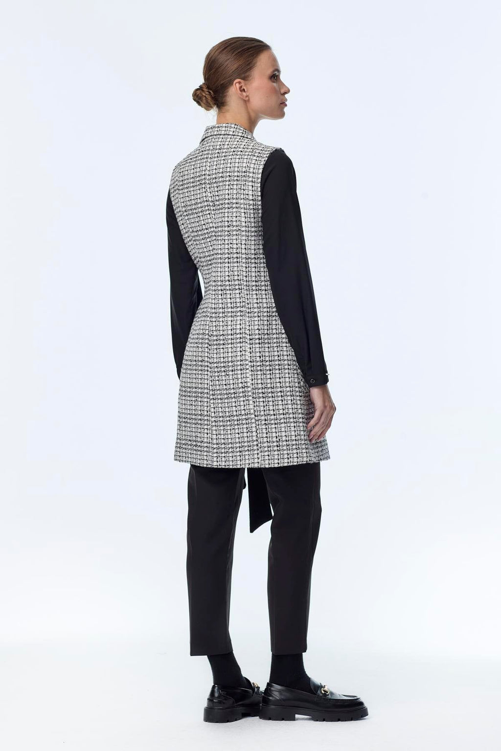 Tweed Desenli Kuşak Detaylı Ikili Ekru Takım 1389