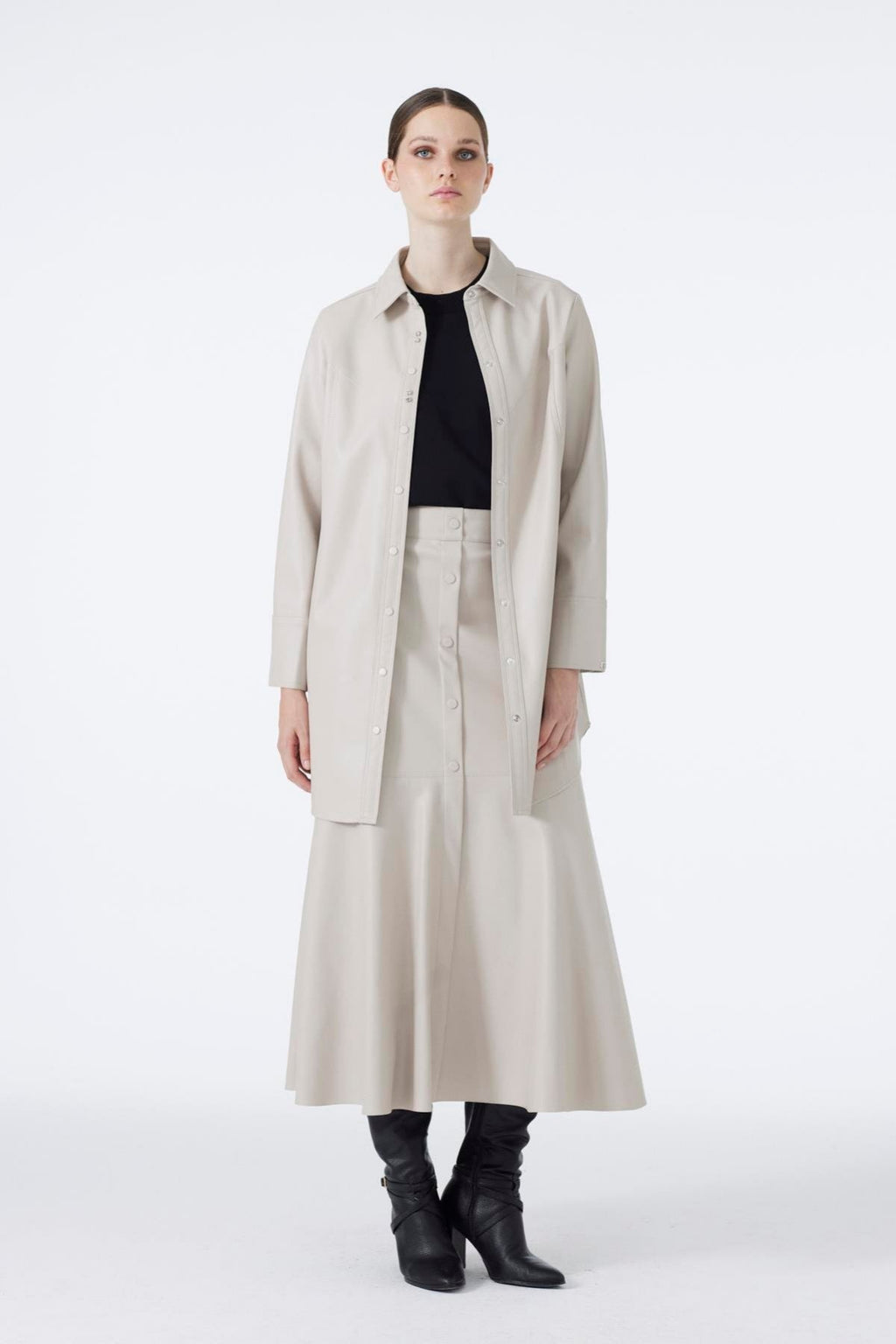 Gömlek Yaka Aksesuar Detaylı Deri Taş Tunik 1598