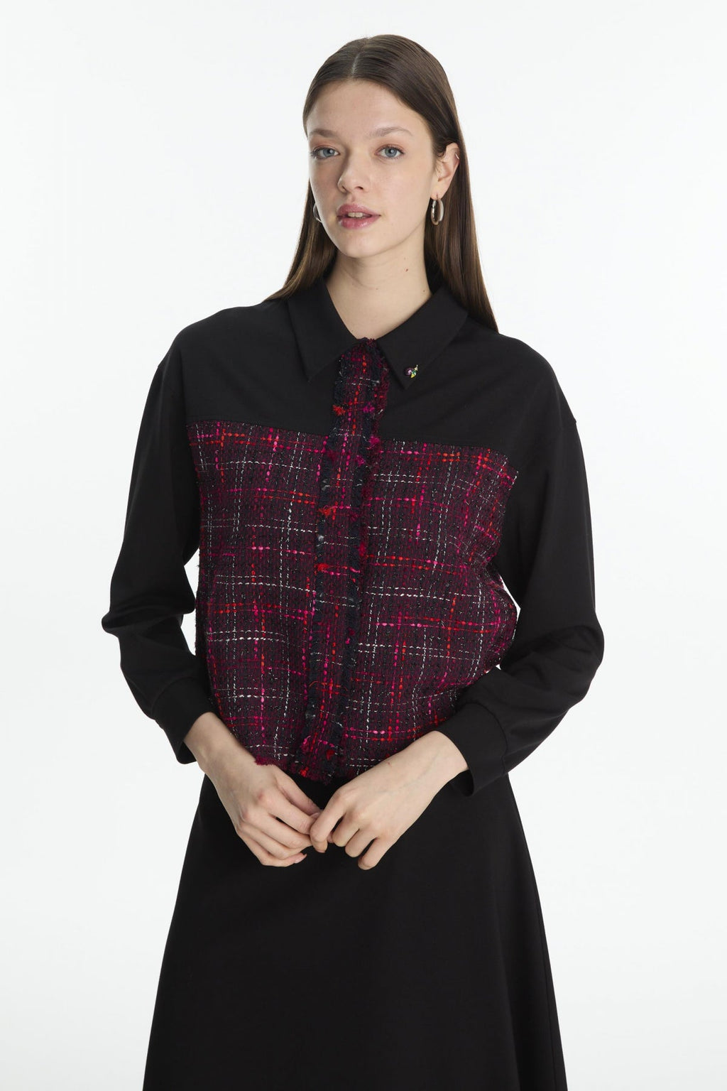Tweed Desenli Broşlu Ikili Mürdüm Takım 1699