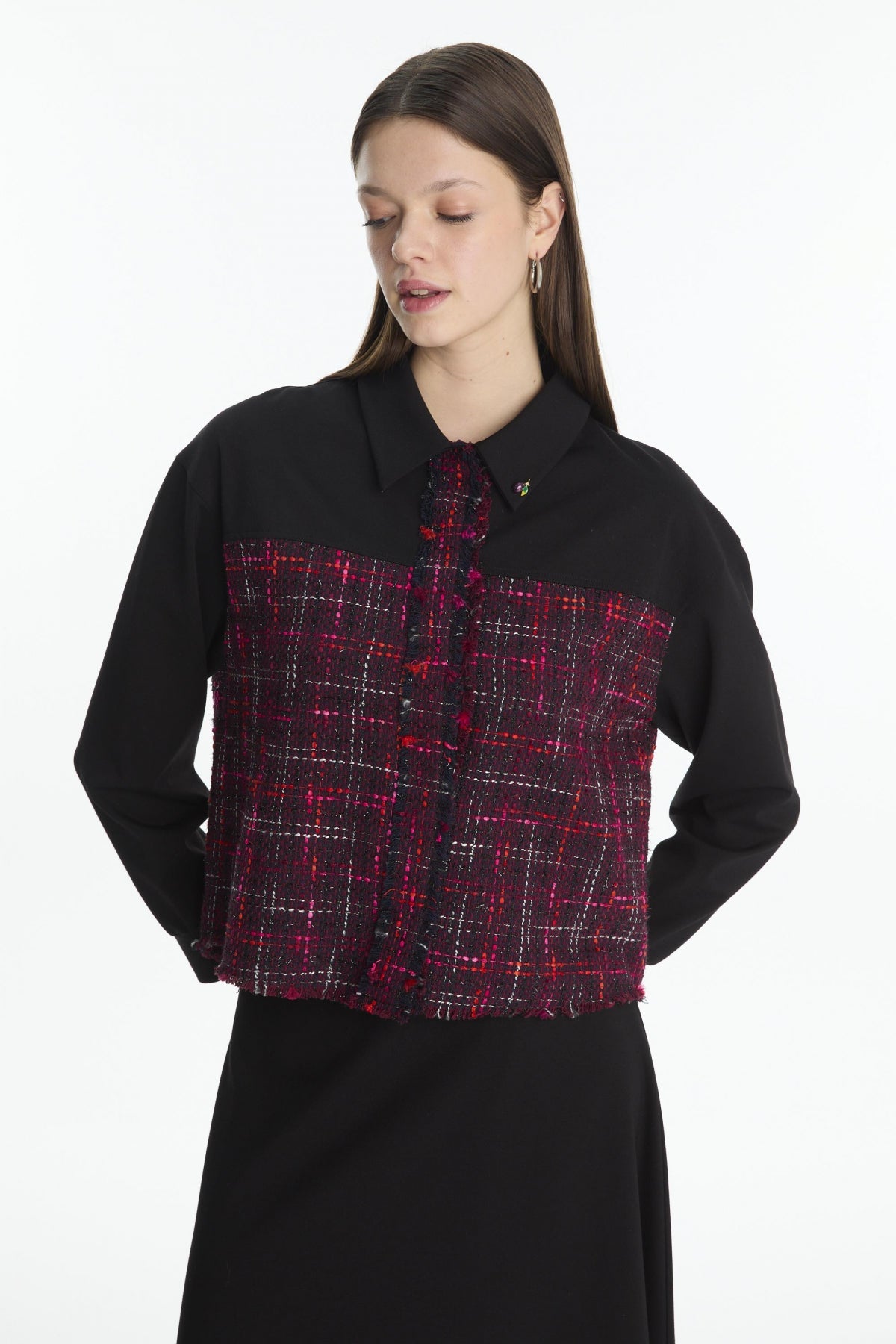 Tweed Desenli Broşlu Ikili Mürdüm Takım 1699