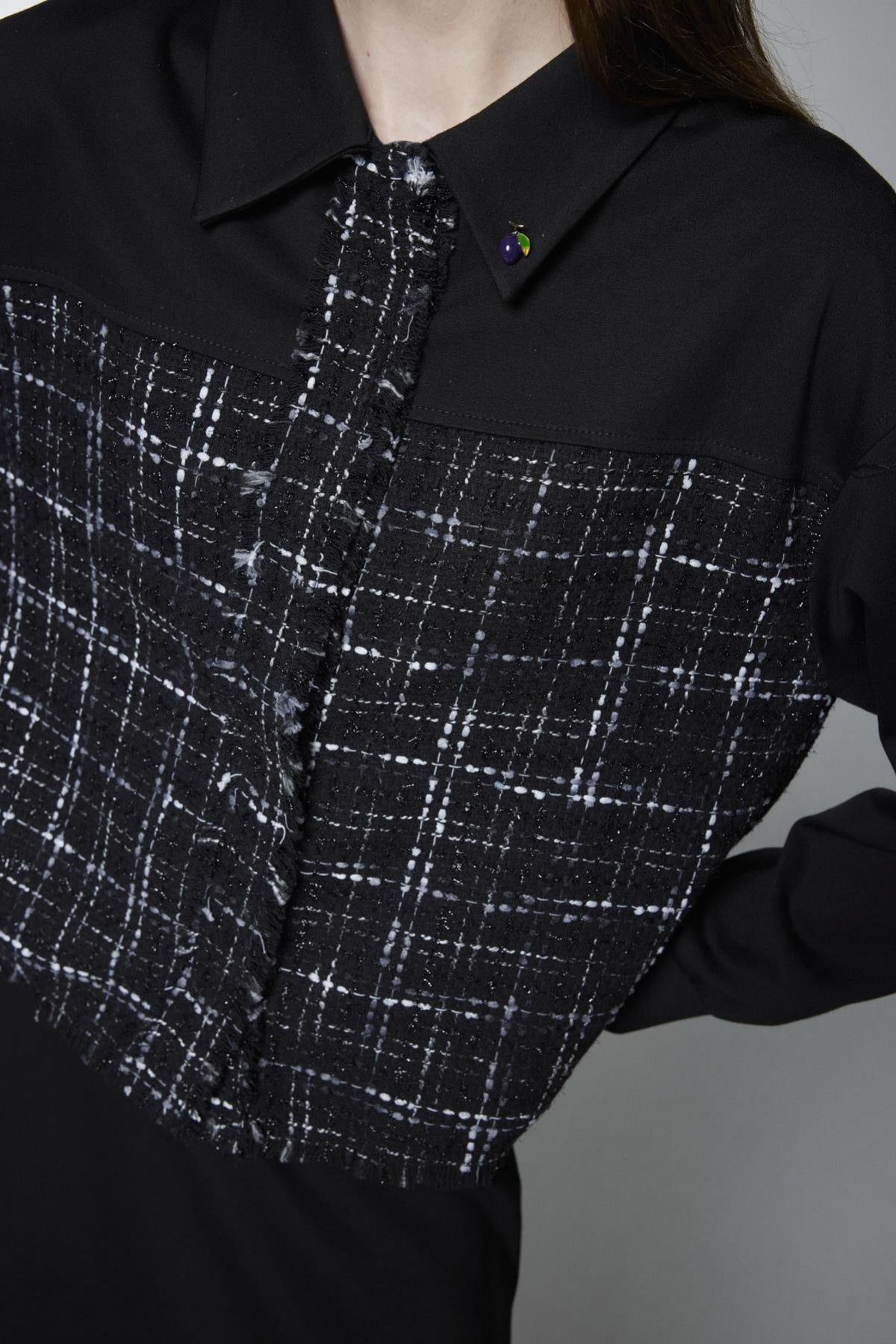 Tweed Desenli Broşlu Ikili Siyah Takım 1699