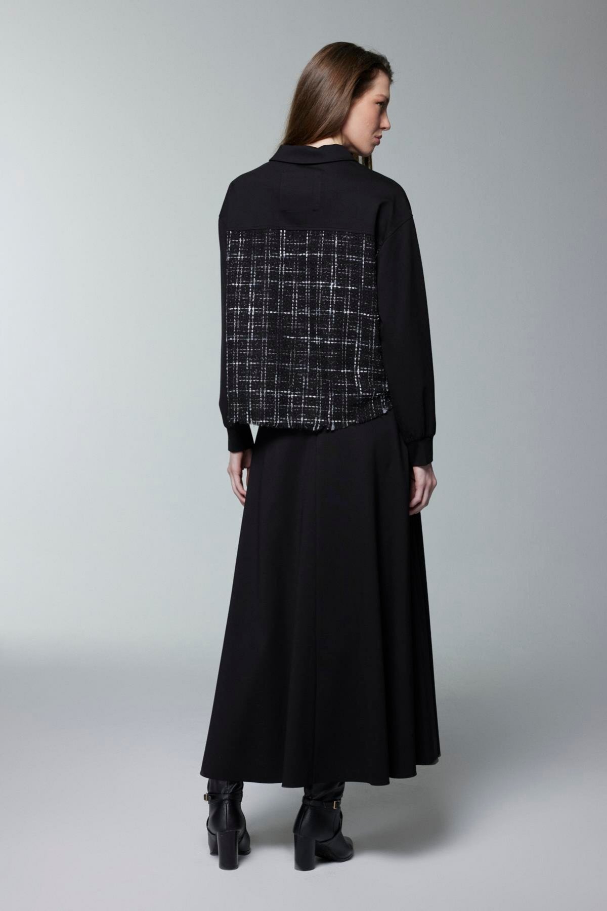 Tweed Desenli Broşlu Ikili Siyah Takım 1699
