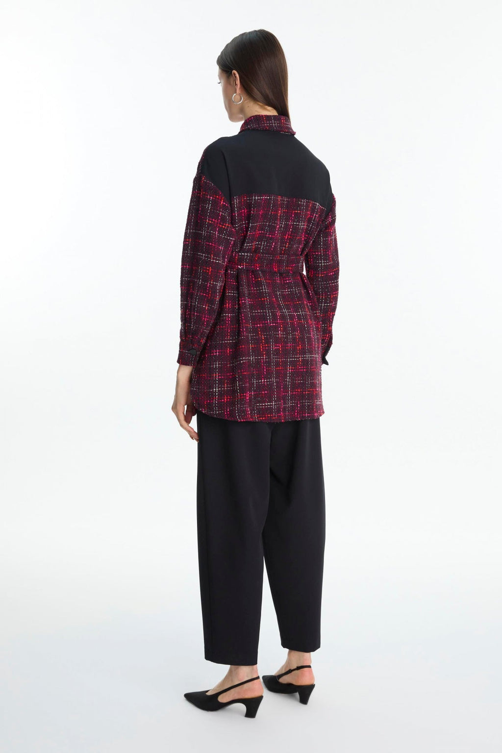 Tweed Desenli Kuşaklı Ikili Mürdüm Takım 1704