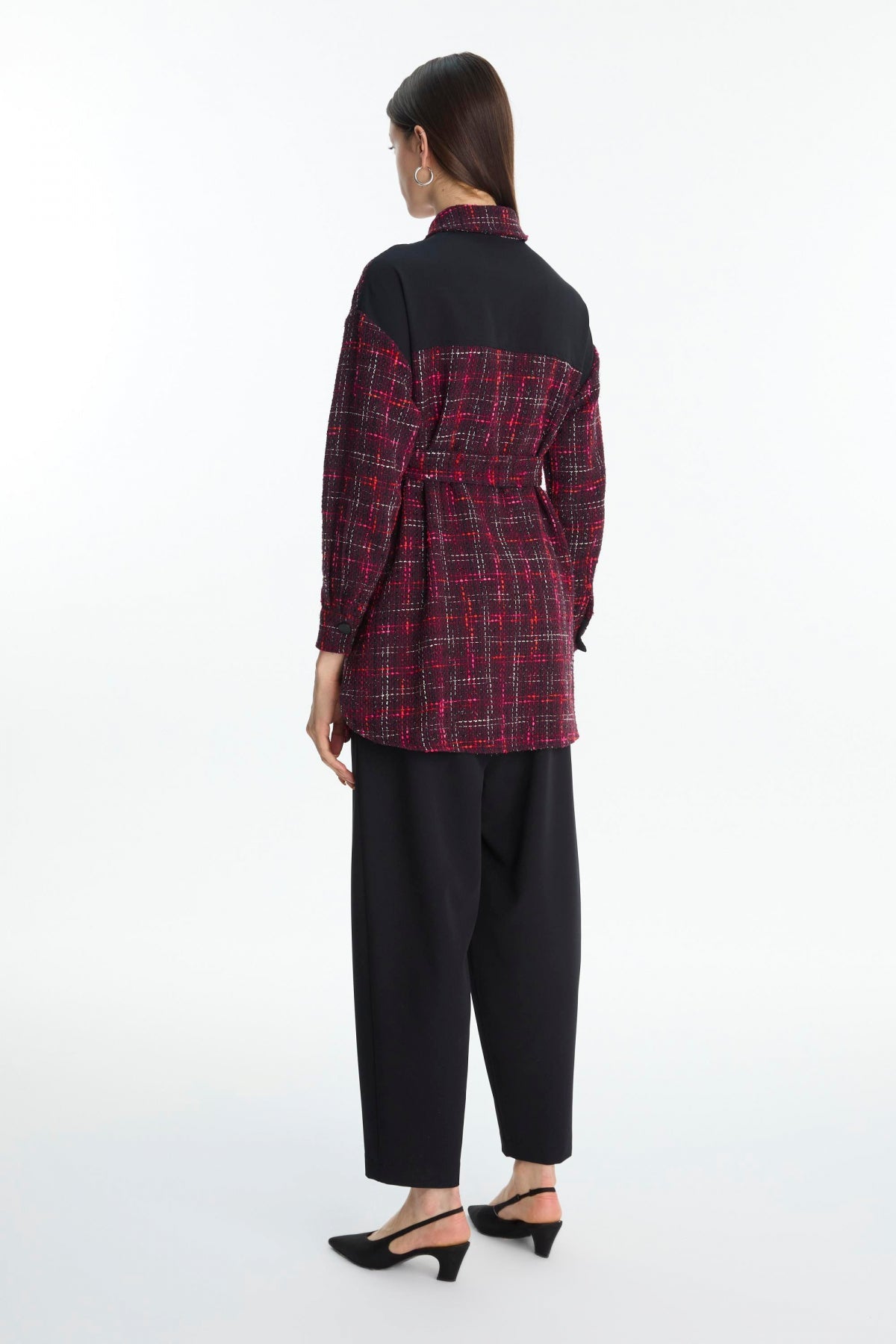 Tweed Desenli Kuşaklı Ikili Mürdüm Takım 1704