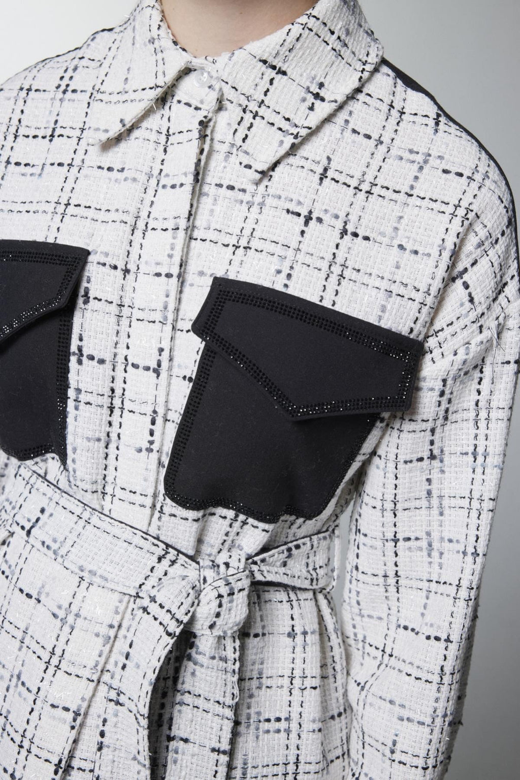 Tweed Desenli Kuşaklı Ikili Ekru Takım 1704