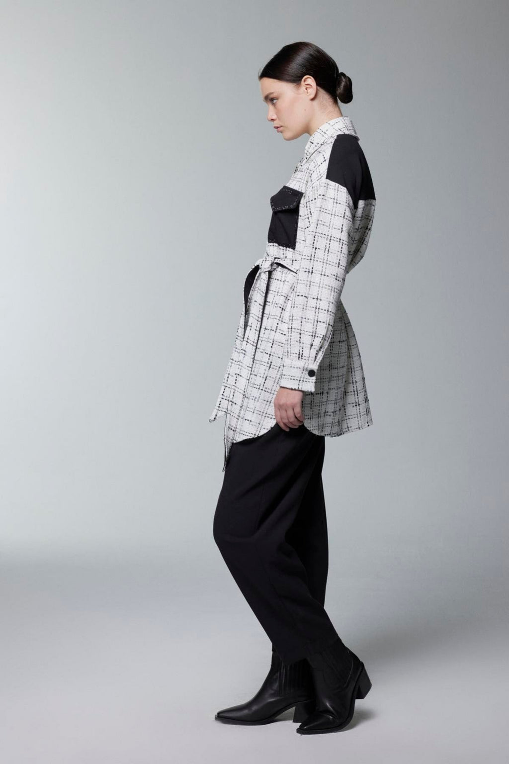Tweed Desenli Kuşaklı Ikili Ekru Takım 1704