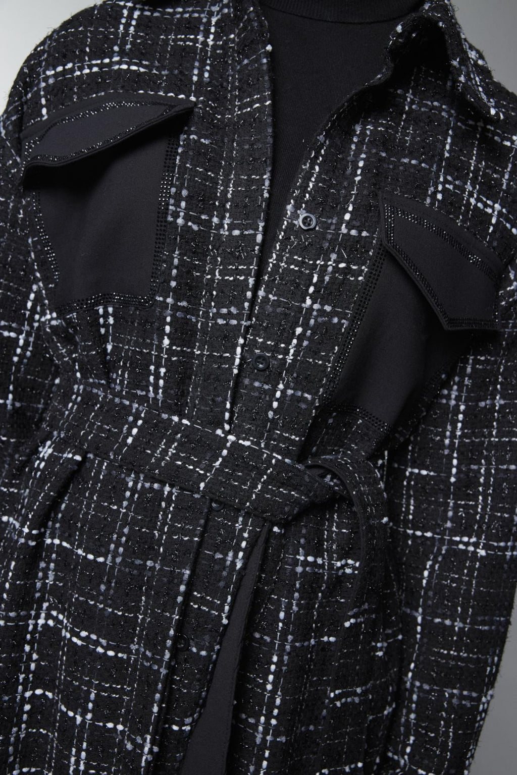 Tweed Desenli Kuşaklı Ikili Siyah Takım 1704