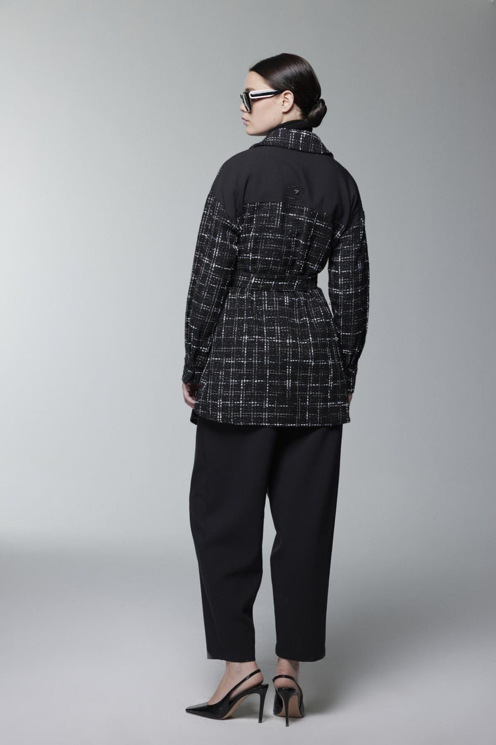 Tweed Desenli Kuşaklı Ikili Siyah Takım 1704