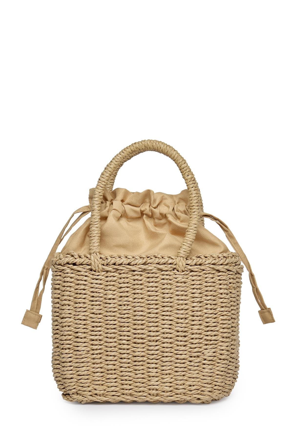 Büzgülü Hasır Camel Çanta 0045