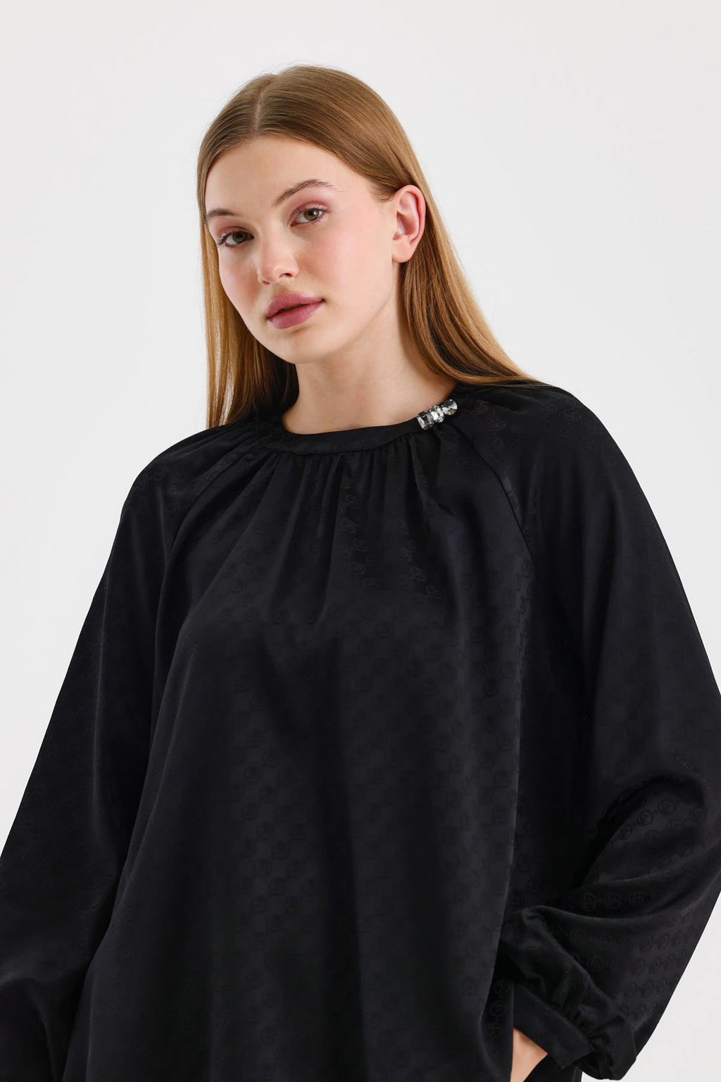Jakarlı Aksesuar Detaylı Bluz Siyah Bluz/Gömlek 0118