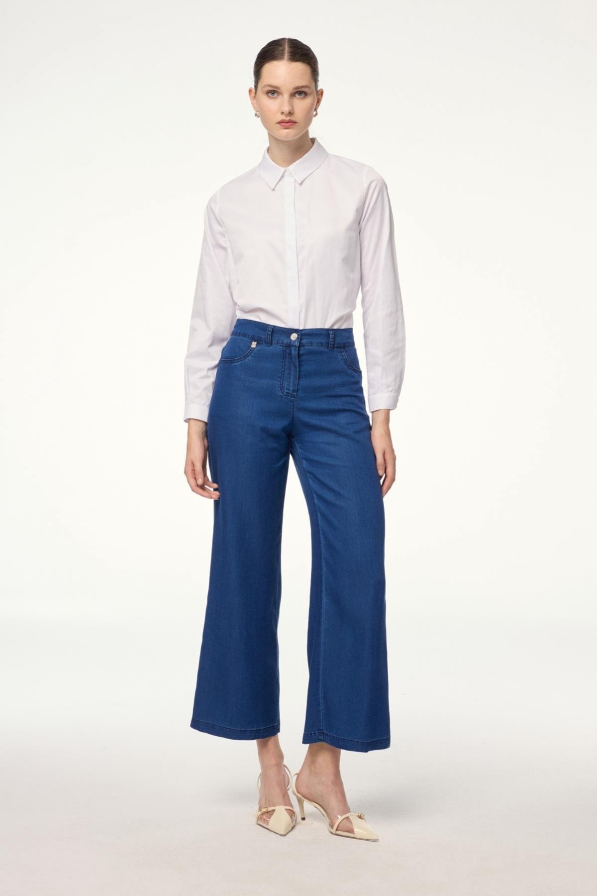 Denim Geniş Paça Lacivert Pantolon 0136