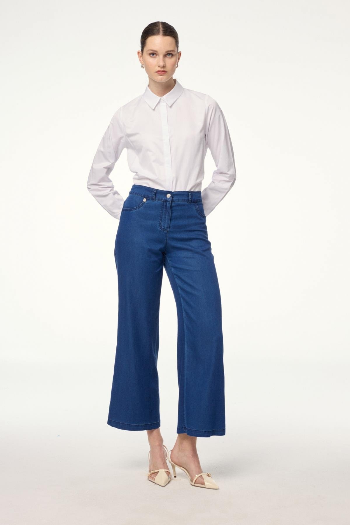Denim Geniş Paça Lacivert Pantolon 0136