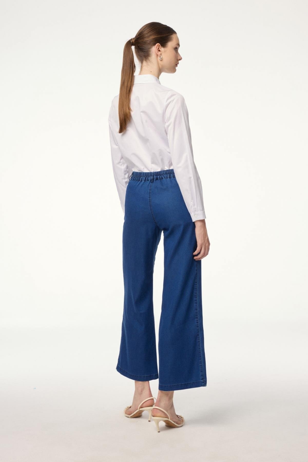 Denim Geniş Paça Lacivert Pantolon 0136