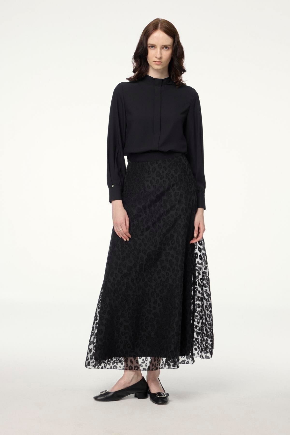 Dik Yaka Şerit Detaylı Bluz Siyah Bluz/Gömlek 0139