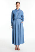 Yüksek Bel Cepli Denim Mavi Etek 0144