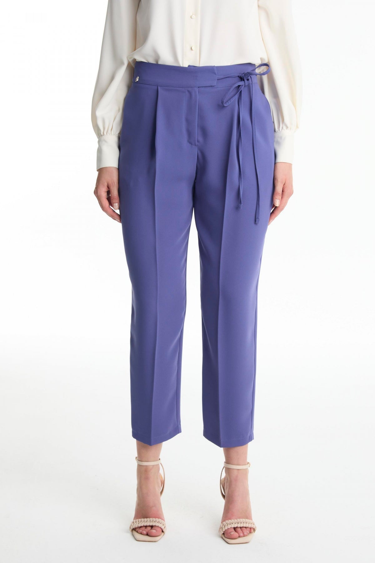 Pileli Kuşak Detaylı Menekşe Pantolon 0229