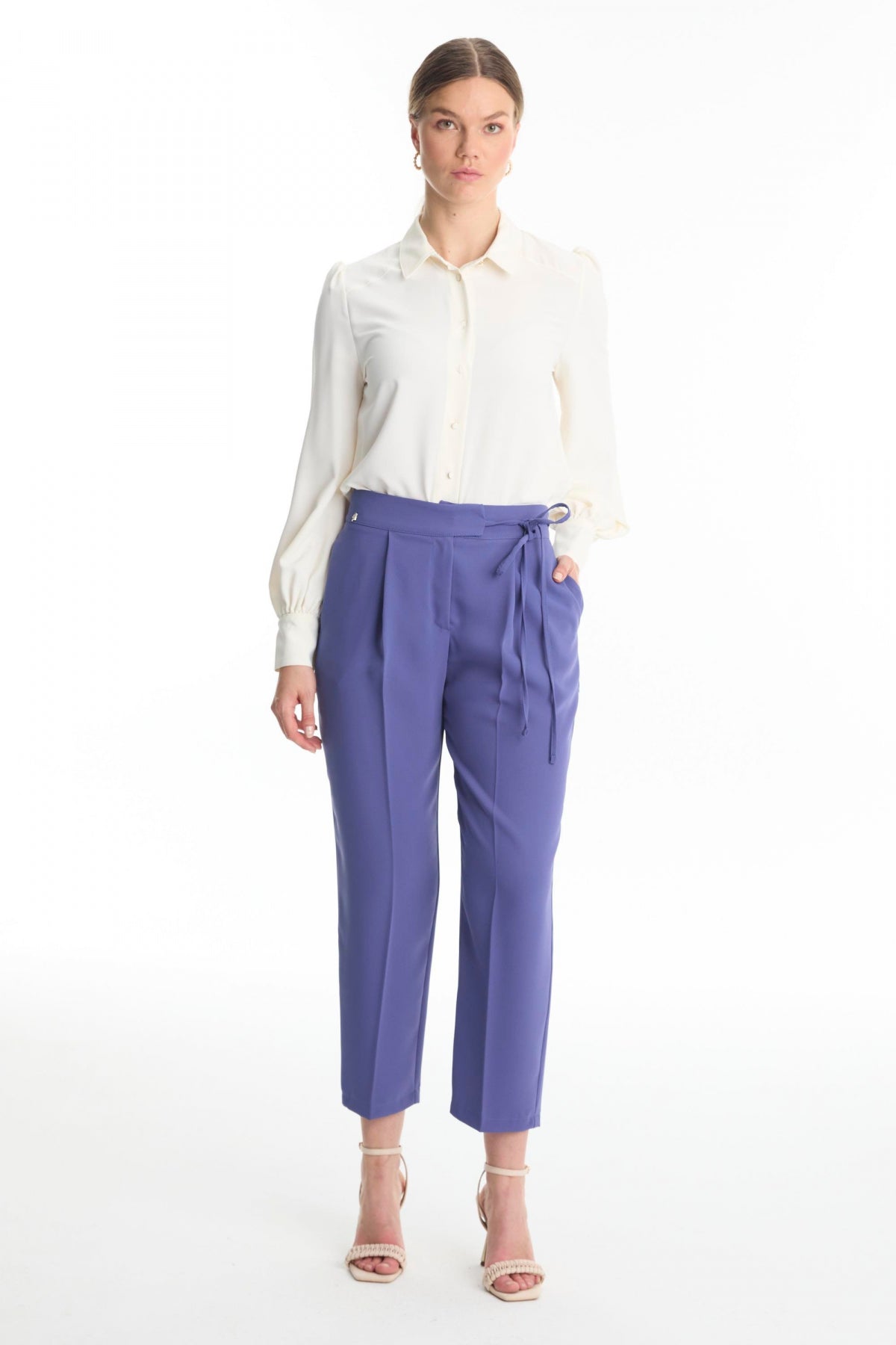 Pileli Kuşak Detaylı Menekşe Pantolon 0229