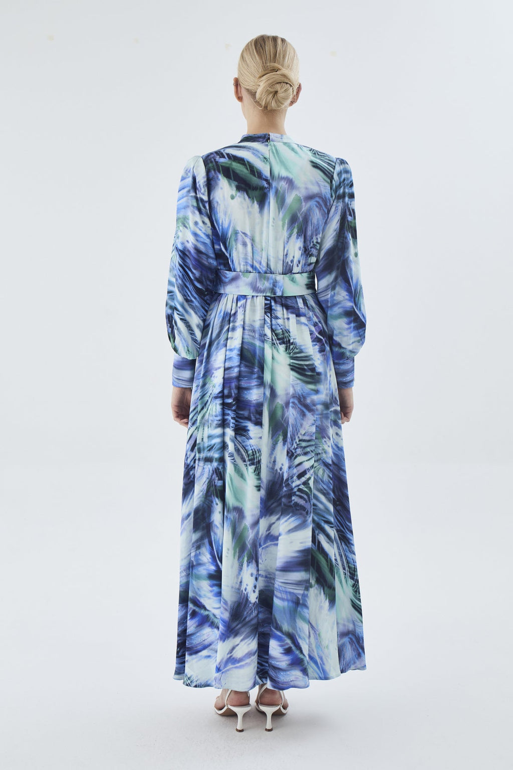Desenli Uzun Mavi Elbise 0455