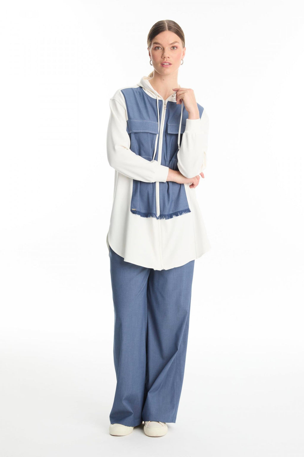 Kapüşonlu Fermuarlı Denim Ikili Indigo Takım 1520