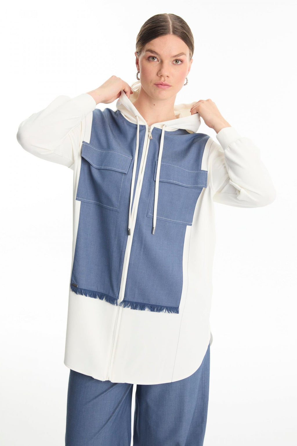 Kapüşonlu Fermuarlı Denim Ikili Indigo Takım 1520