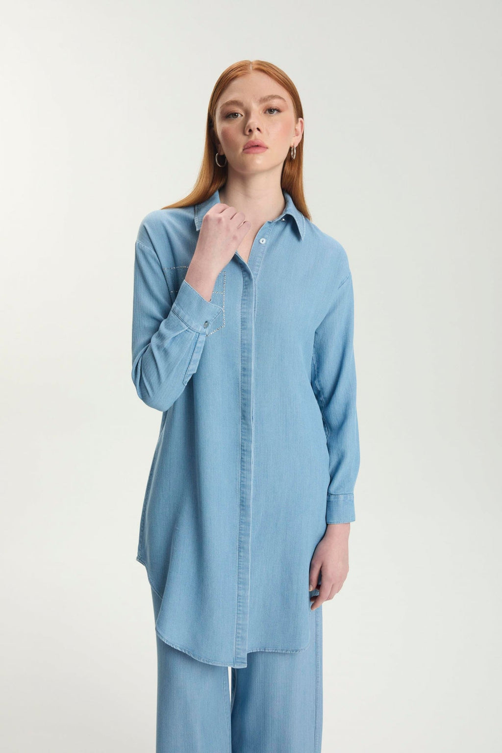 Taş Işleme Detaylı Denim Mavi Tunik 1550