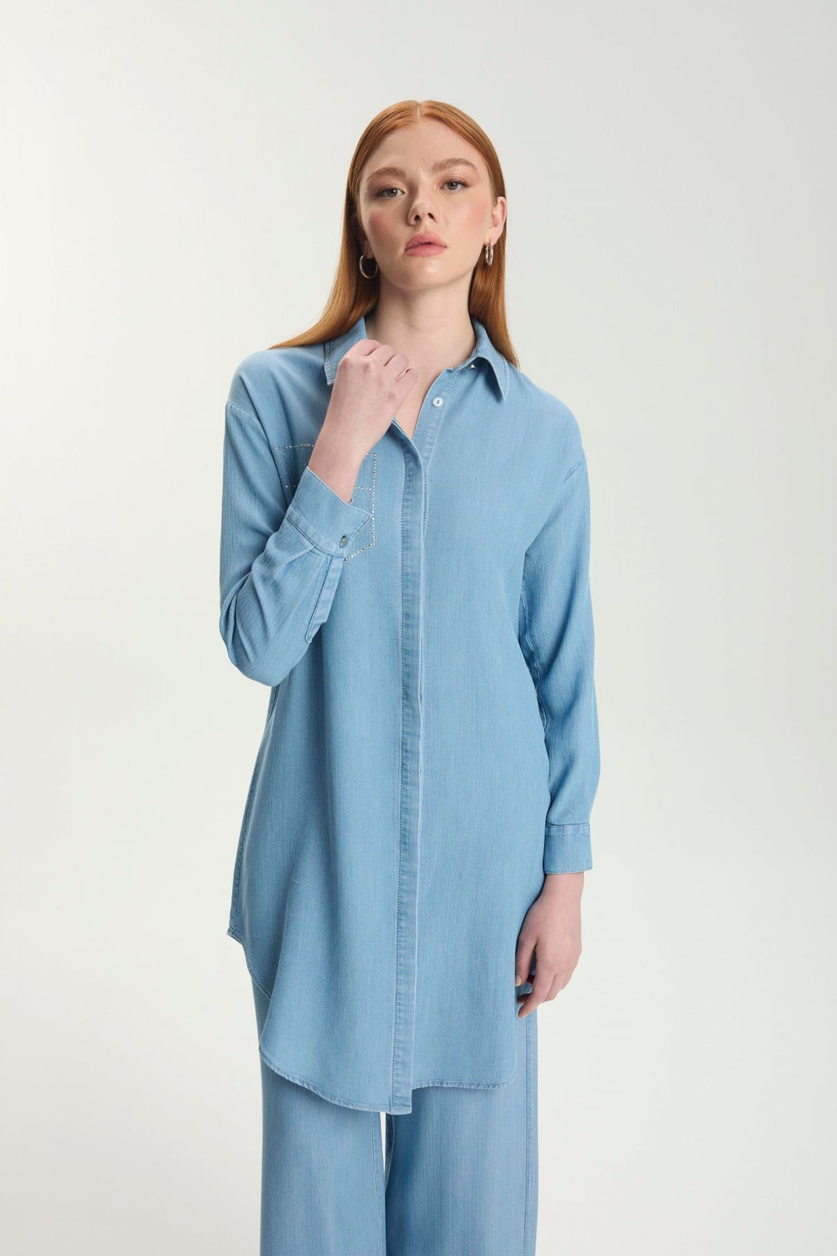 Taş Işleme Detaylı Denim Mavi Tunik 1550