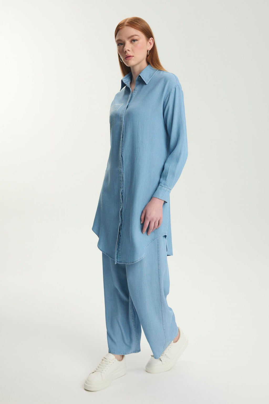 Taş Işleme Detaylı Denim Mavi Tunik 1550