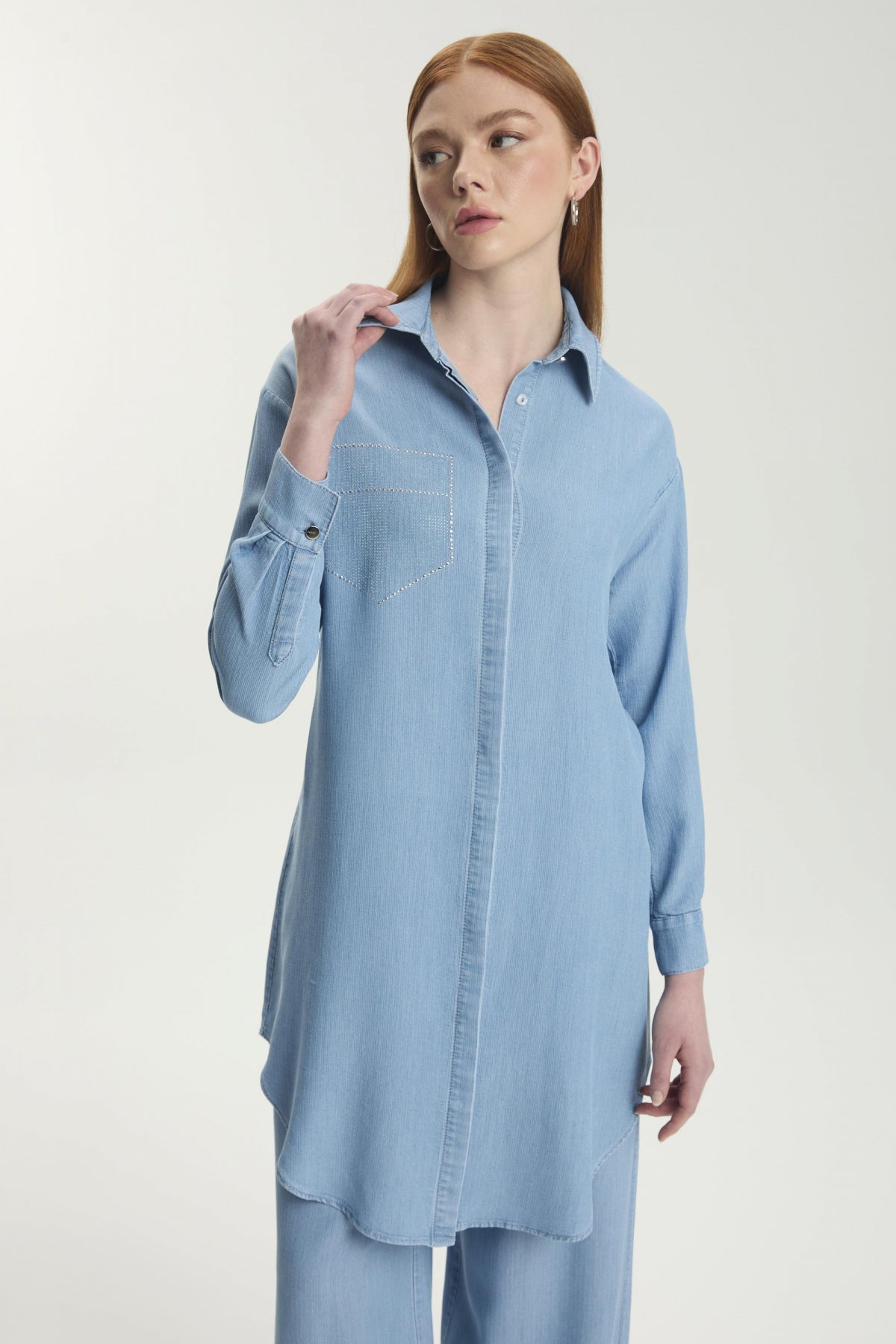 Taş Işleme Detaylı Denim Mavi Tunik 1550