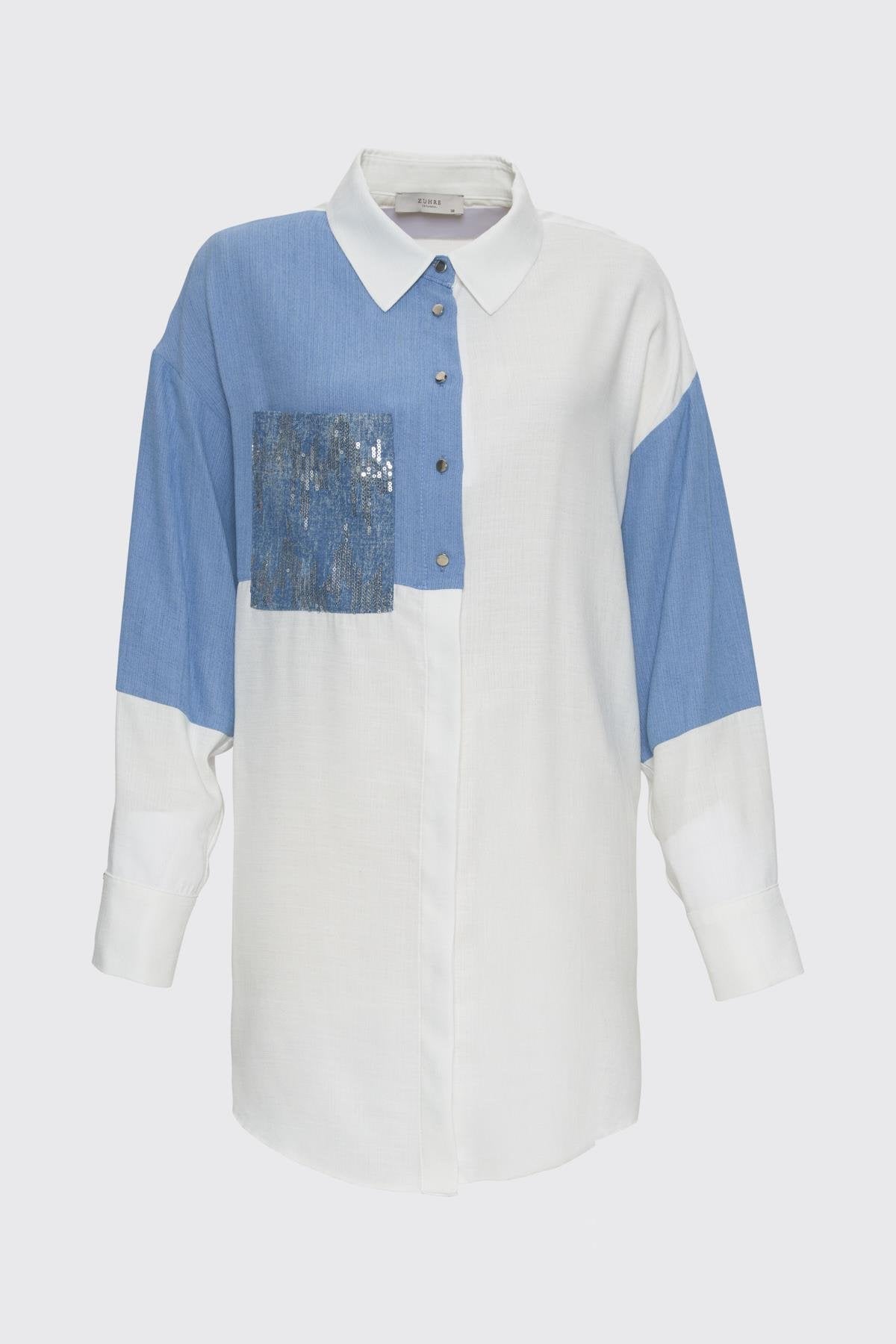 Renk Bloklu Cep Pullu Ekru Tunik 1561