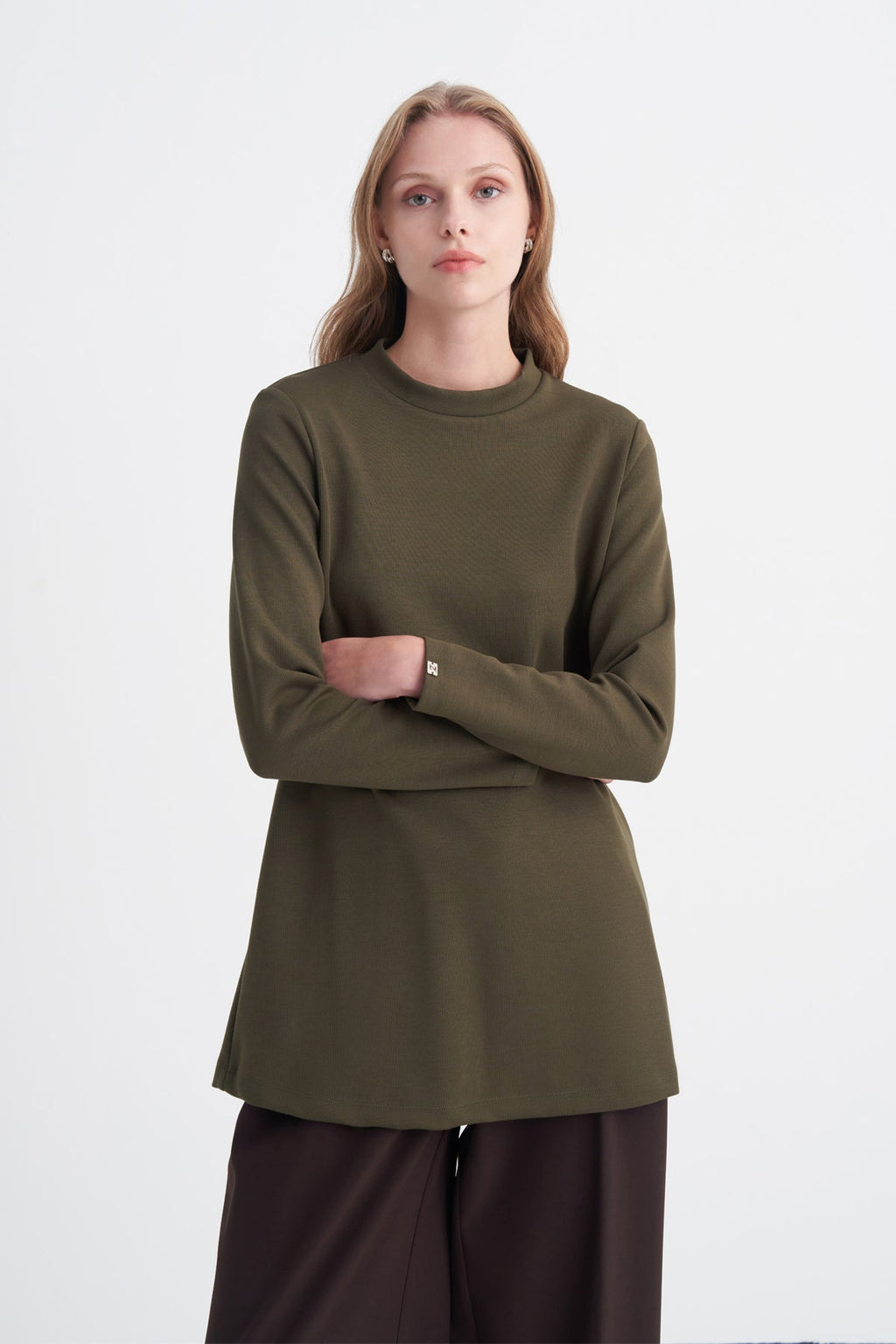 Dik Yaka Fitilli Haki Tunik 0014